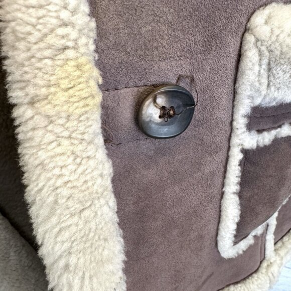 Vintage 70's Shearling Sheepskin Coat Womens Medium Brown Boho Hipster Ranch - Picture 9 of 12